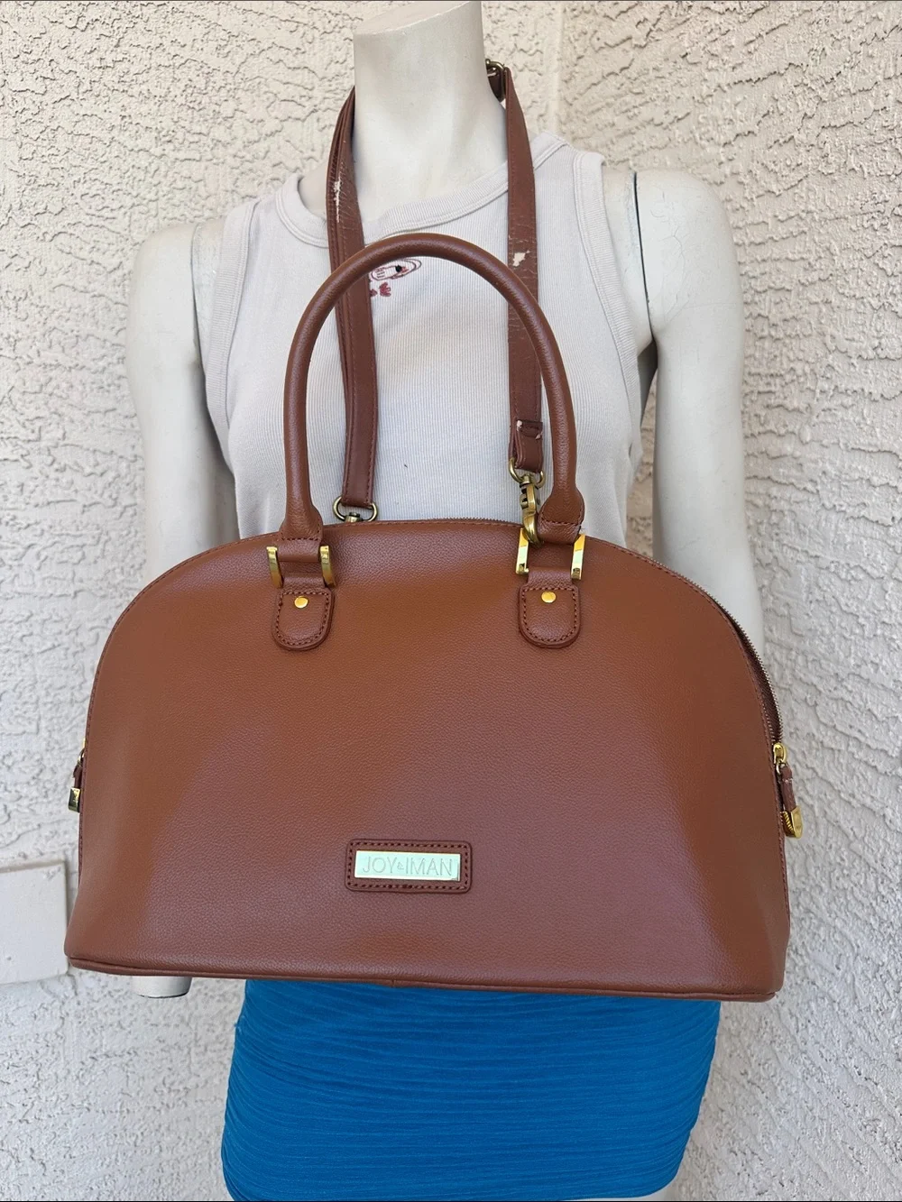 Joy & Iman Caramel Brown Dome Satchel Handbag